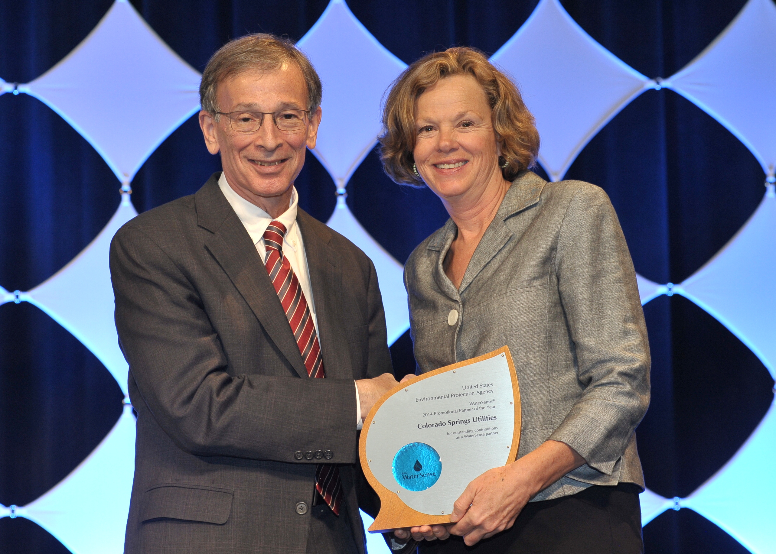 Ann Seymour, Colorado Springs Utilities' water conservation manager, receives the award Oct. 9, 2014