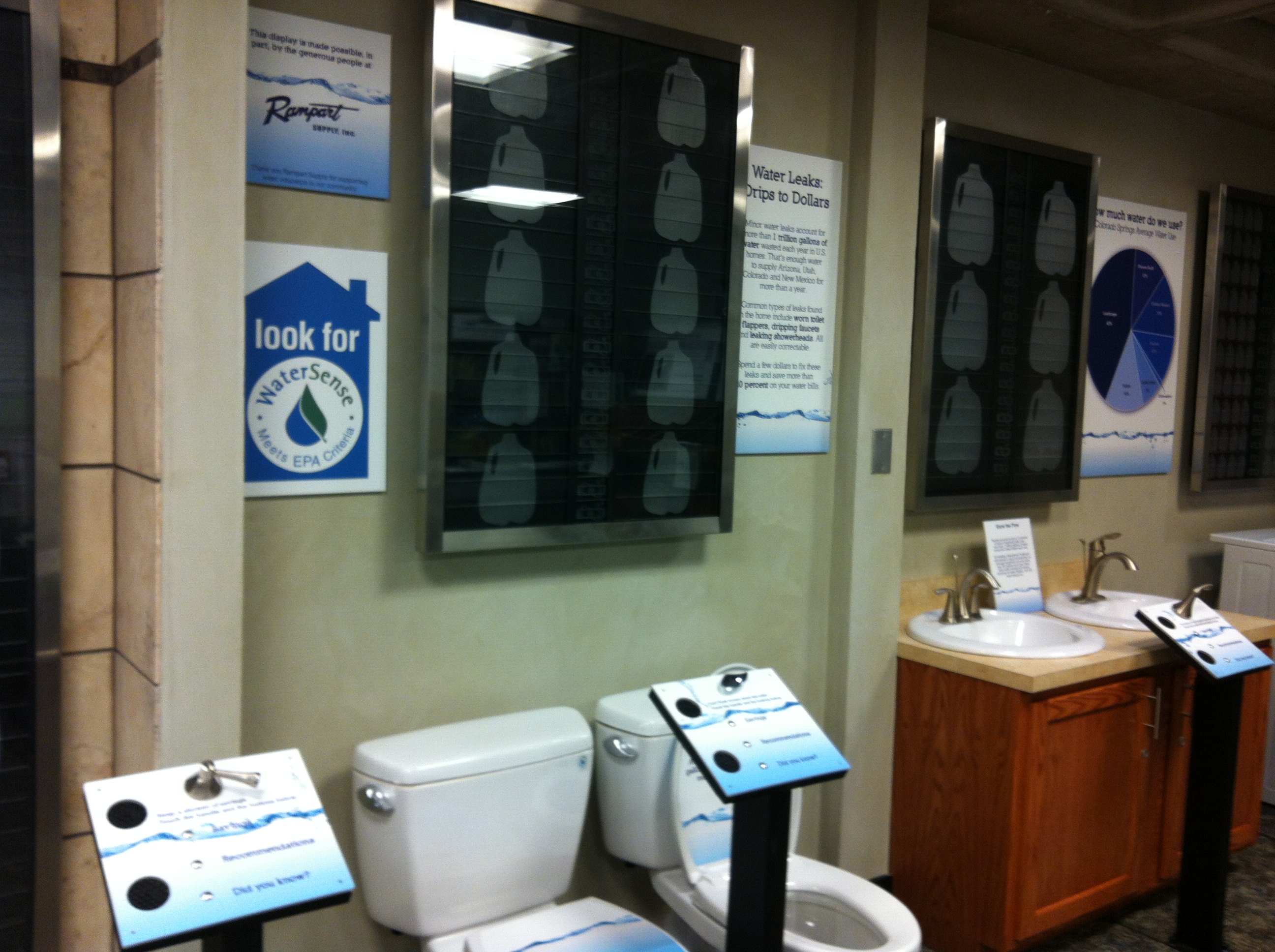 Colorado Springs Utilities educates customers both in the classroom and at the utilities' offices. This wall of water helps people visualize water savings.