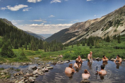 Bathers at Conundrum hot springs.