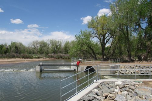 A new type of irrigation diversion structure that uses gates rather than solid walls to dam the river, has been installed on a stretch of the South Platte near Evans. The $3.3 million project modernized the diversion system, restored the river, created a fish passageway and provides future protection from flooding. May 22, 2019 Credit: Jerd Smith
